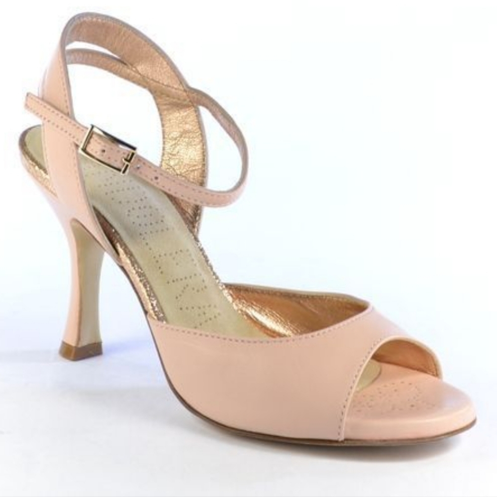 Tangolera / Bandolera Argentine Tango Shoes Size 38, 8cm heel, Nude & Gold